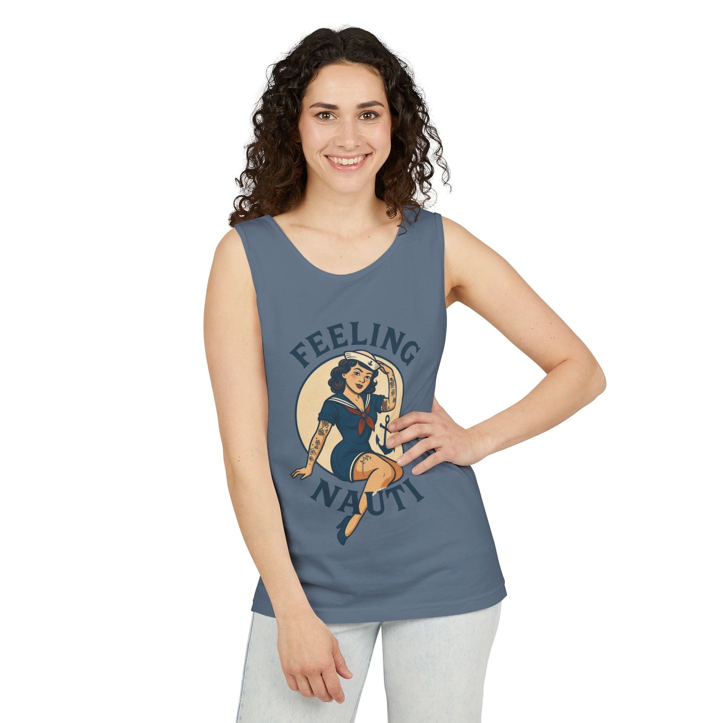 Nautical Themed Tank Top - "Feeling Nauti" Summer Apparel, Beachwear, Vacation Outfit, Gift for Sailor Friends, Trendy Swimwear