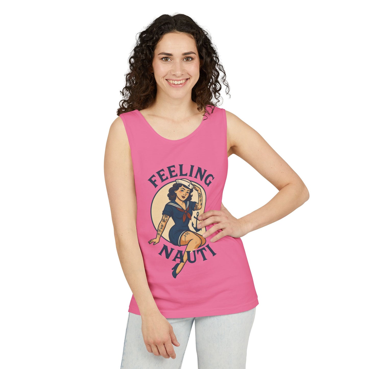 Nautical Themed Tank Top - "Feeling Nauti" Summer Apparel, Beachwear, Vacation Outfit, Gift for Sailor Friends, Trendy Swimwear