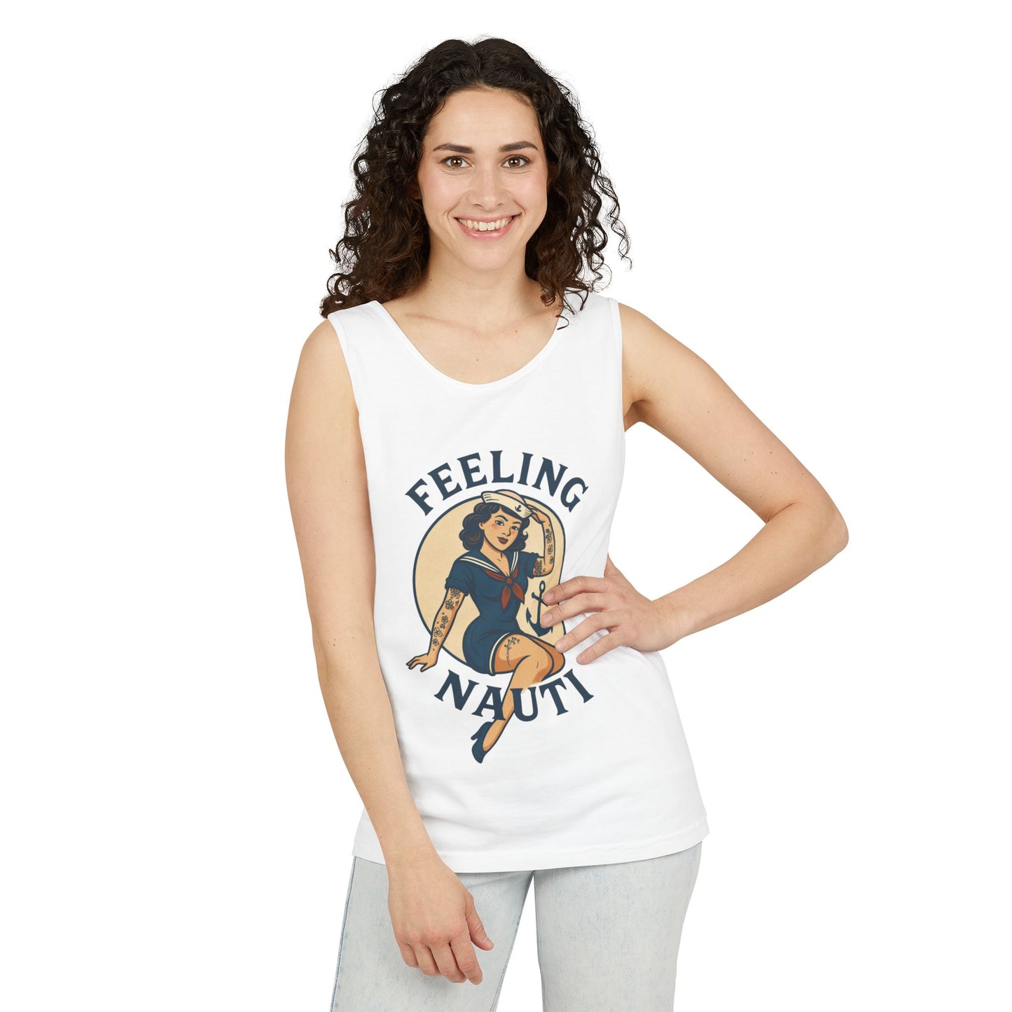 Nautical Themed Tank Top - "Feeling Nauti" Summer Apparel, Beachwear, Vacation Outfit, Gift for Sailor Friends, Trendy Swimwear