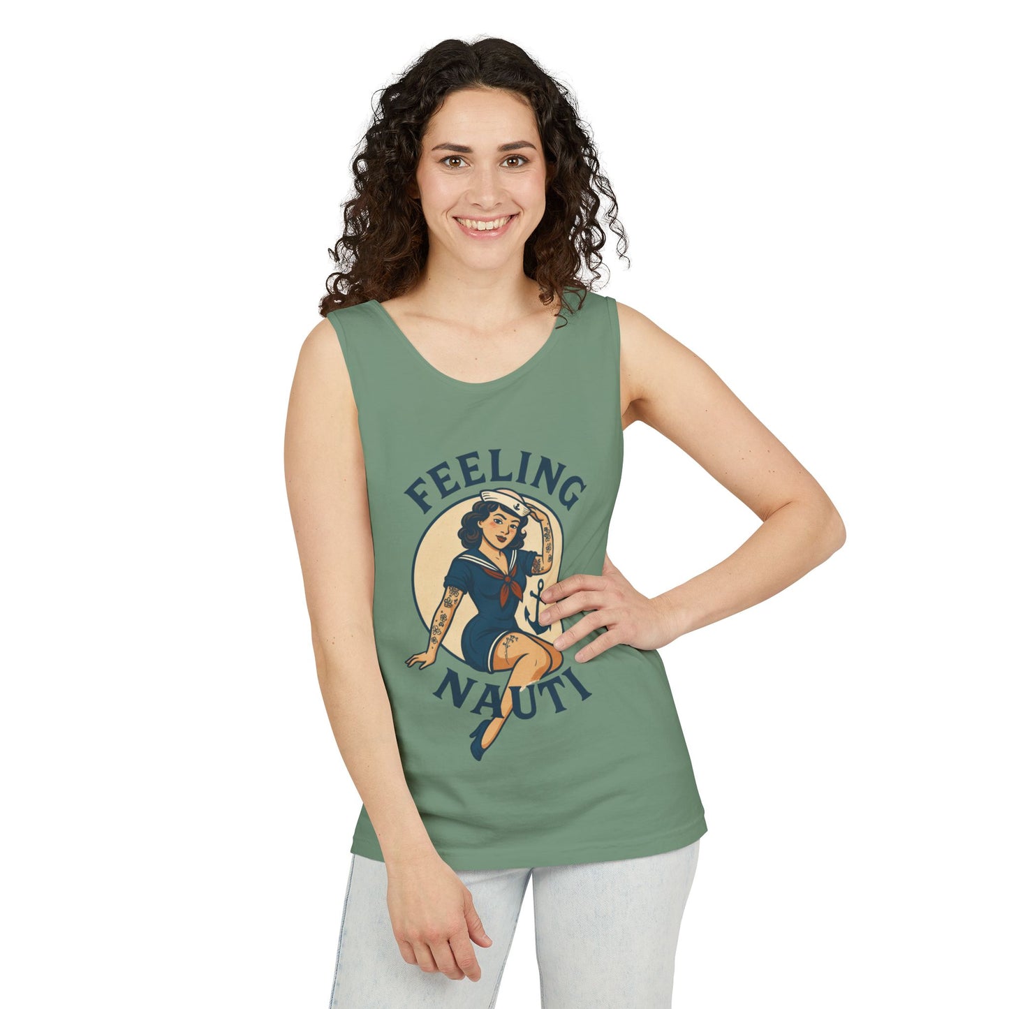 Nautical Themed Tank Top - "Feeling Nauti" Summer Apparel, Beachwear, Vacation Outfit, Gift for Sailor Friends, Trendy Swimwear