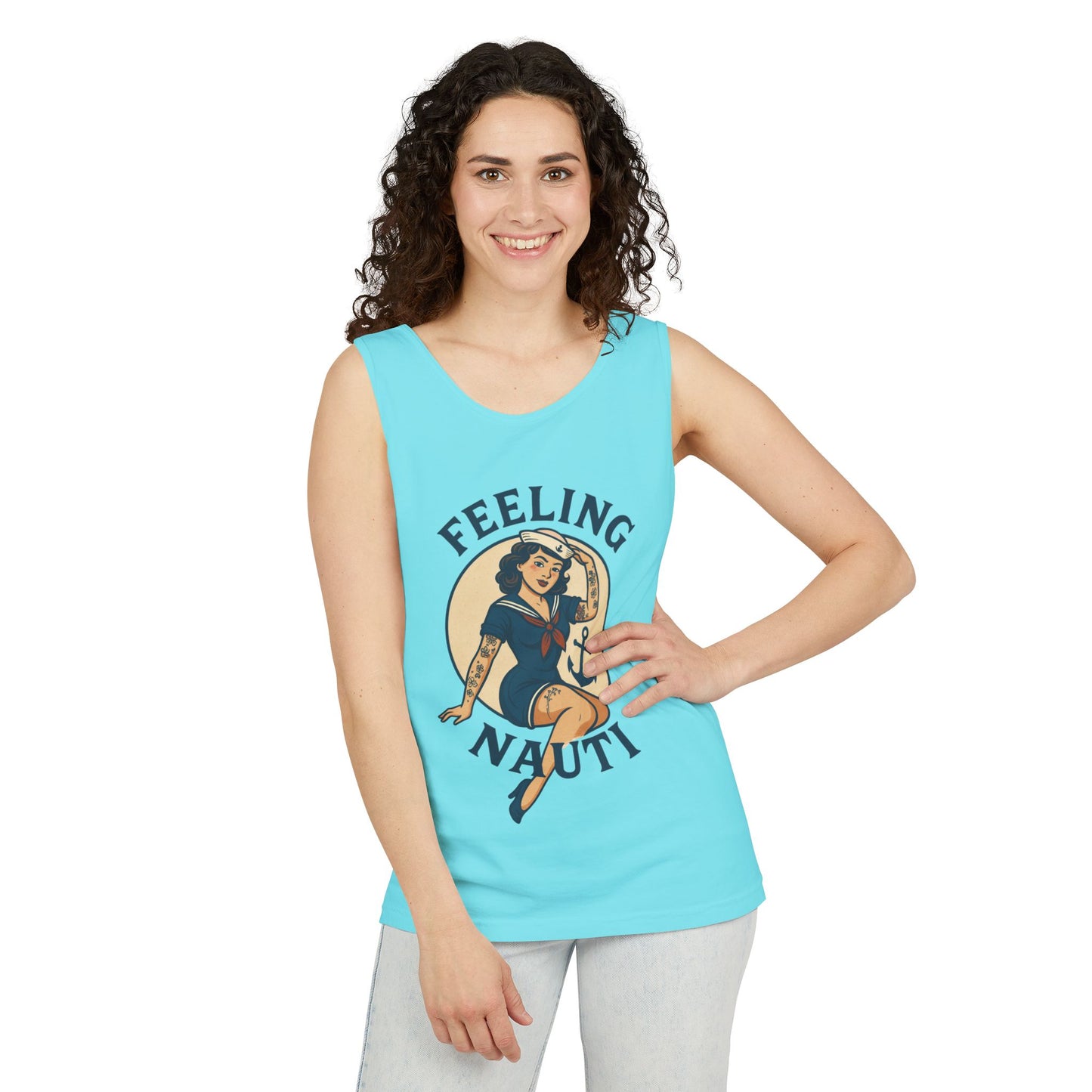 Nautical Themed Tank Top - "Feeling Nauti" Summer Apparel, Beachwear, Vacation Outfit, Gift for Sailor Friends, Trendy Swimwear