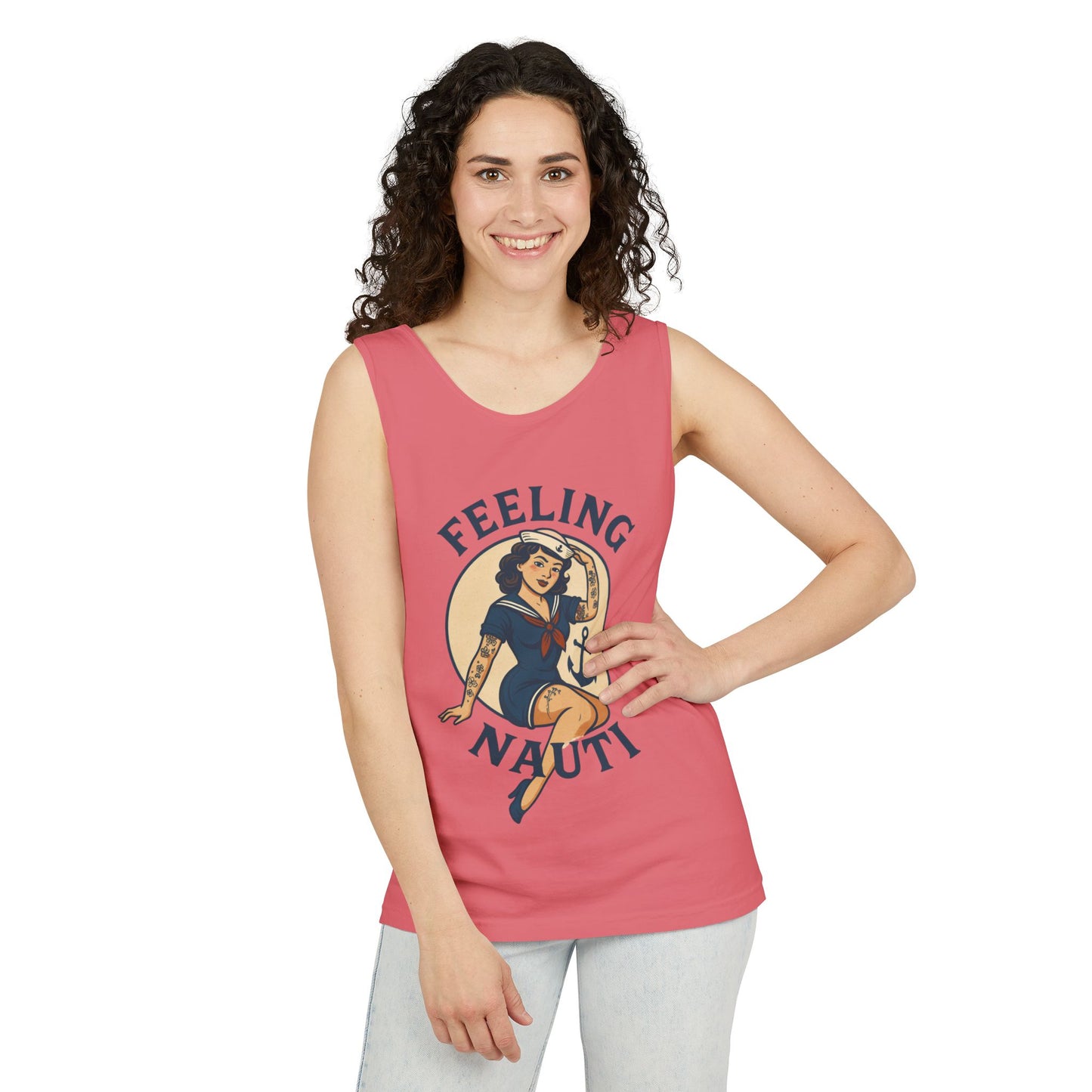 Nautical Themed Tank Top - "Feeling Nauti" Summer Apparel, Beachwear, Vacation Outfit, Gift for Sailor Friends, Trendy Swimwear