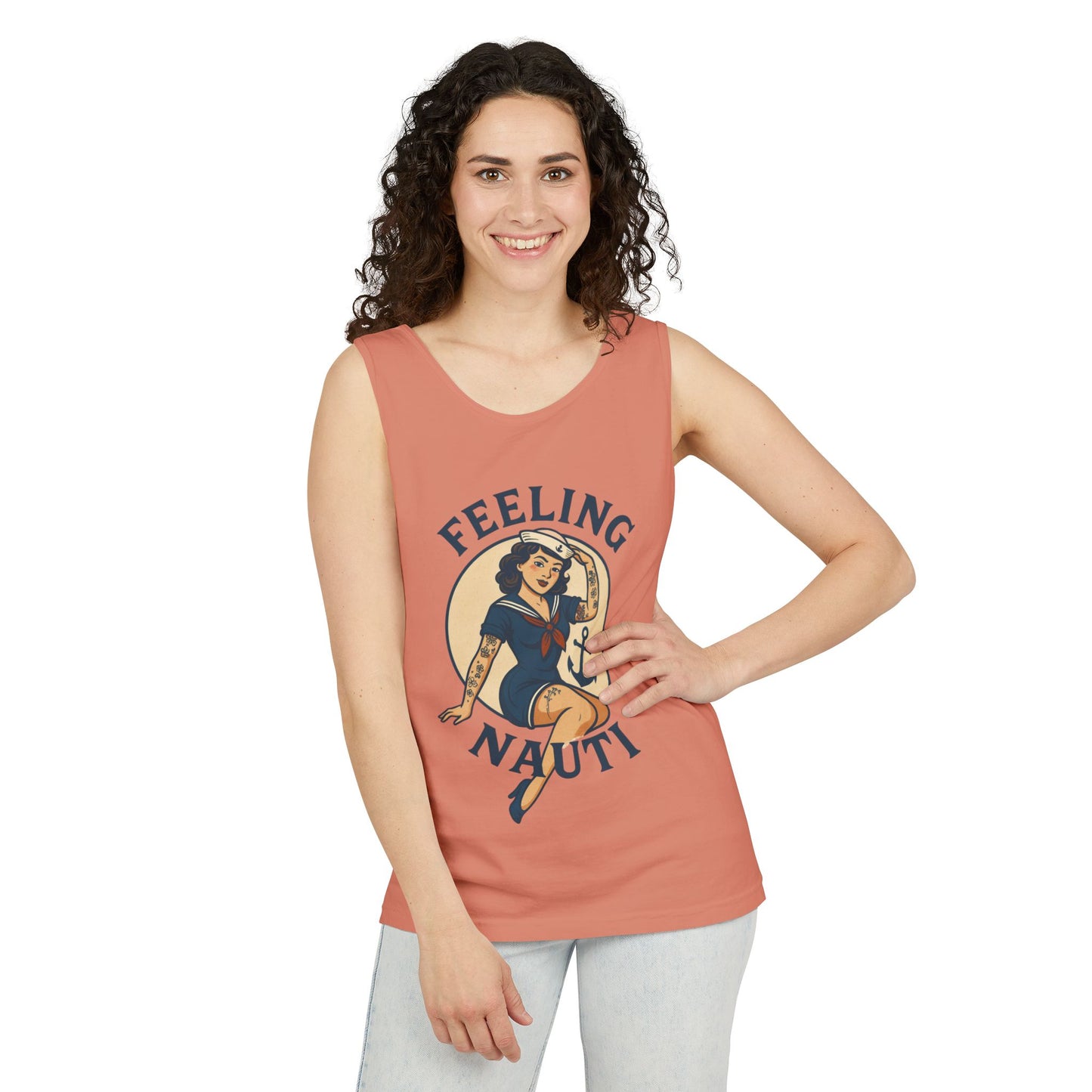 Nautical Themed Tank Top - "Feeling Nauti" Summer Apparel, Beachwear, Vacation Outfit, Gift for Sailor Friends, Trendy Swimwear