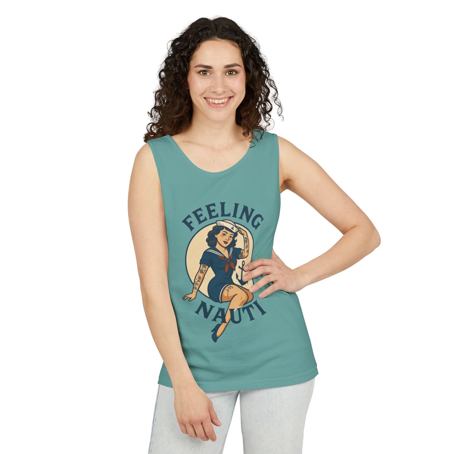 Nautical Themed Tank Top - "Feeling Nauti" Summer Apparel, Beachwear, Vacation Outfit, Gift for Sailor Friends, Trendy Swimwear
