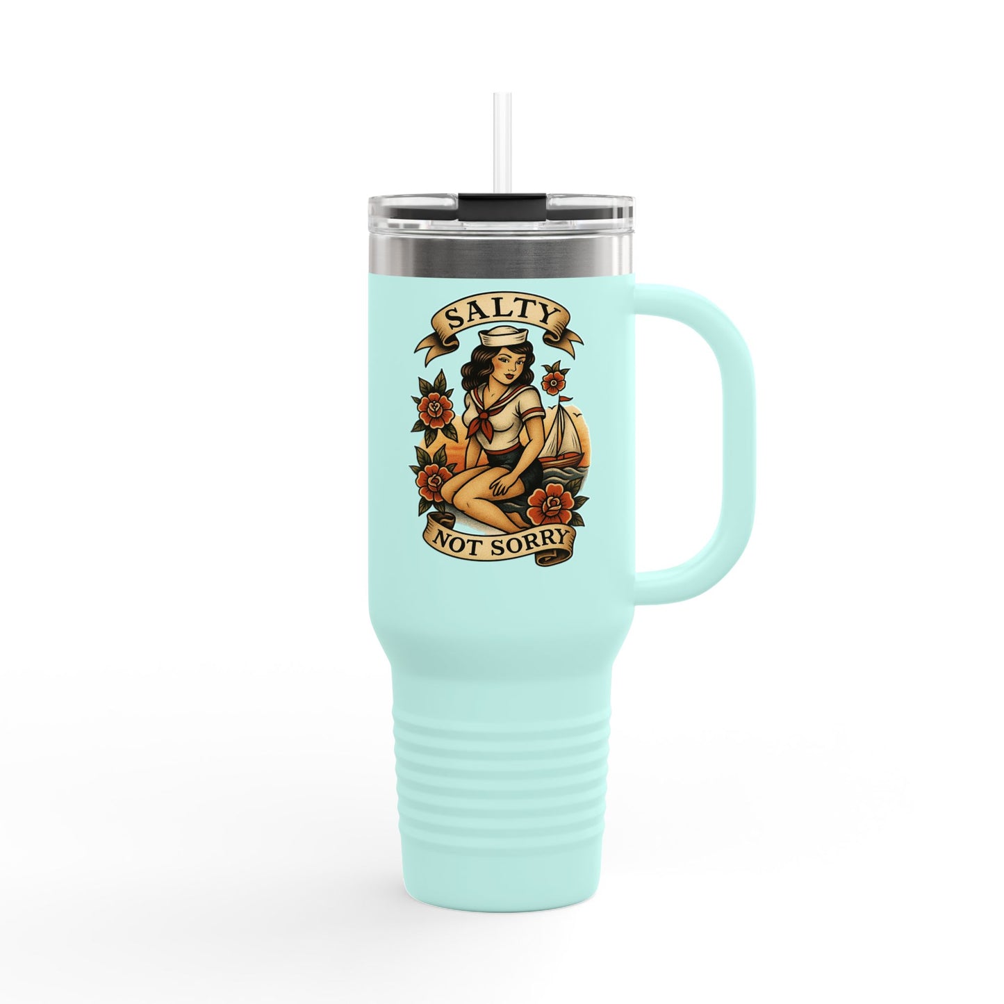 Salty Not Sorry Insulated Travel Mug | 40oz, Travel Cup, Coffee Tumbler, Gift for Sailors, Summer Drinkware, Nautical Decor