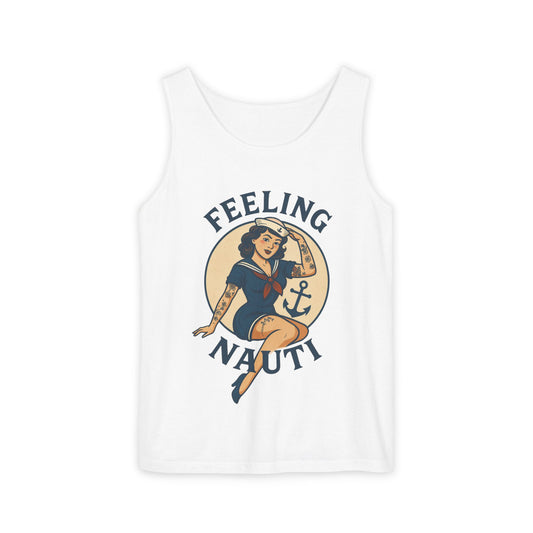 Nautical Themed Tank Top - "Feeling Nauti" Summer Apparel, Beachwear, Vacation Outfit, Gift for Sailor Friends, Trendy Swimwear