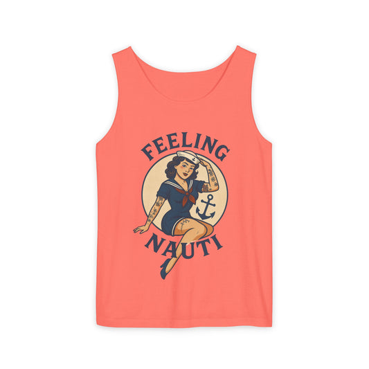Nautical Themed Tank Top - "Feeling Nauti" Summer Apparel, Beachwear, Vacation Outfit, Gift for Sailor Friends, Trendy Swimwear