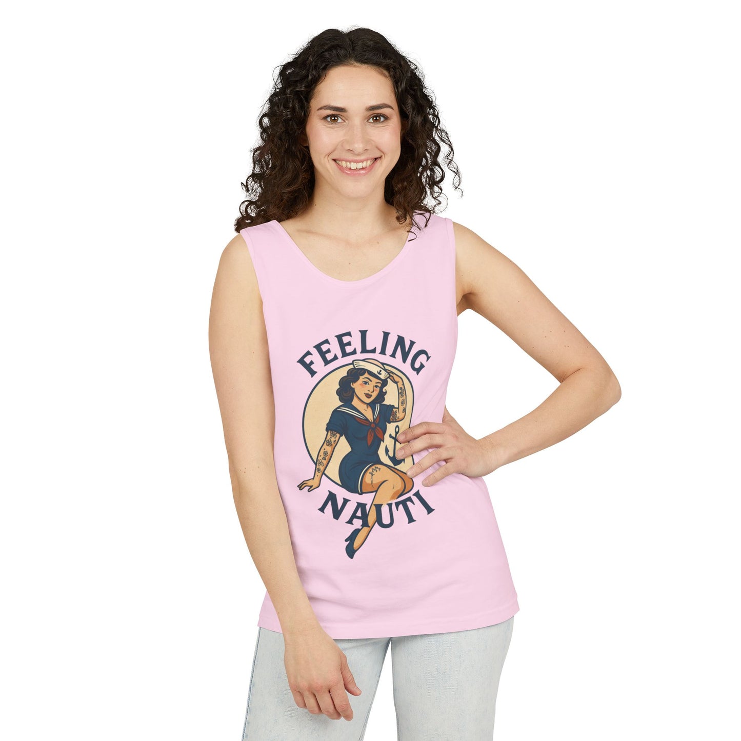 Nautical Themed Tank Top - "Feeling Nauti" Summer Apparel, Beachwear, Vacation Outfit, Gift for Sailor Friends, Trendy Swimwear