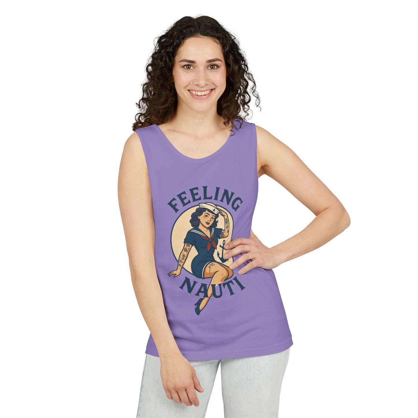 Nautical Themed Tank Top - "Feeling Nauti" Summer Apparel, Beachwear, Vacation Outfit, Gift for Sailor Friends, Trendy Swimwear
