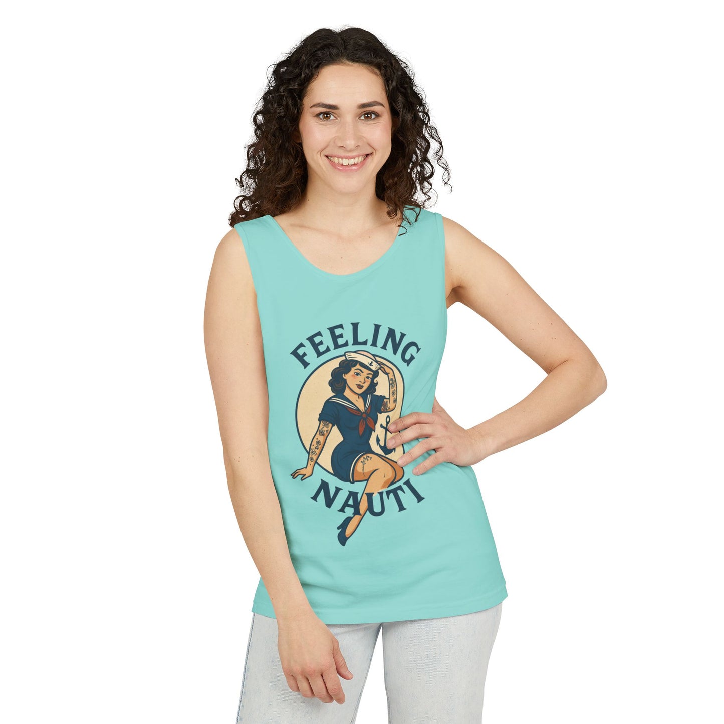 Nautical Themed Tank Top - "Feeling Nauti" Summer Apparel, Beachwear, Vacation Outfit, Gift for Sailor Friends, Trendy Swimwear