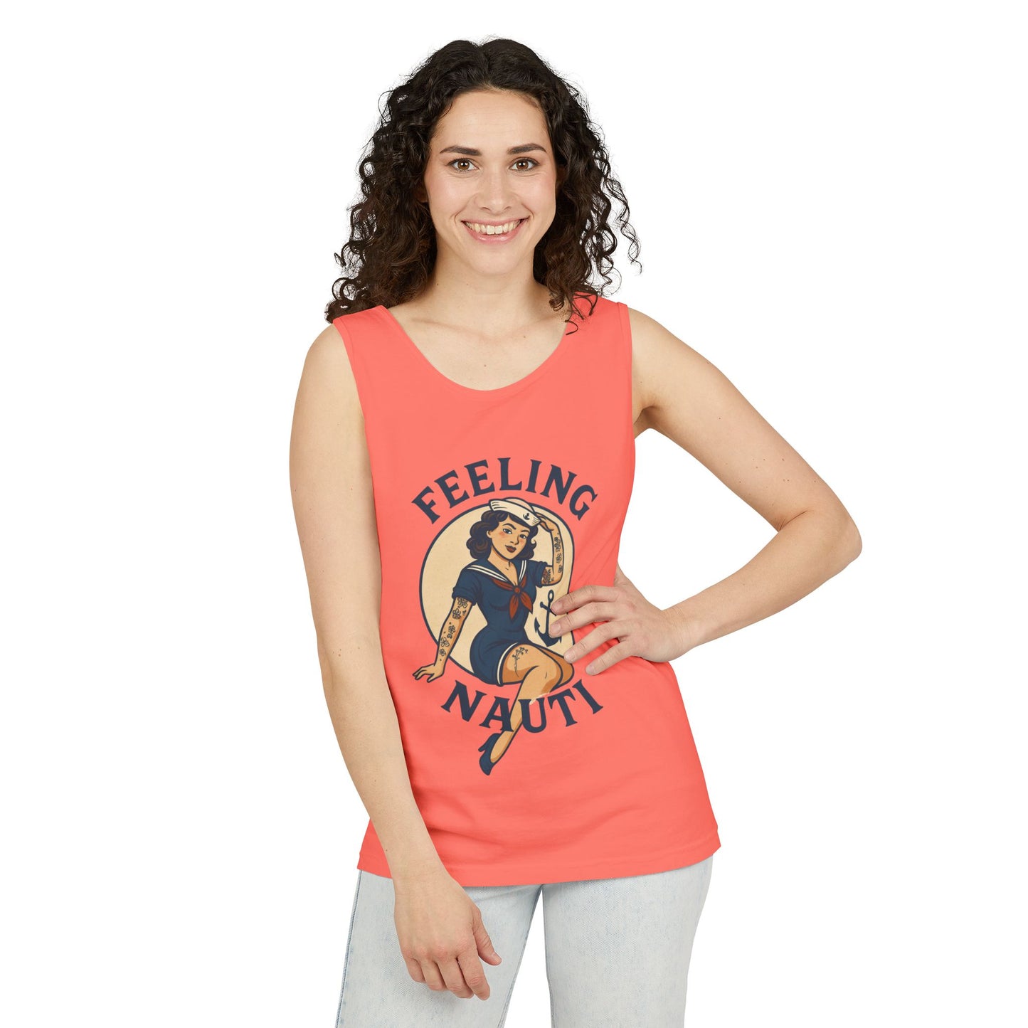 Nautical Themed Tank Top - "Feeling Nauti" Summer Apparel, Beachwear, Vacation Outfit, Gift for Sailor Friends, Trendy Swimwear