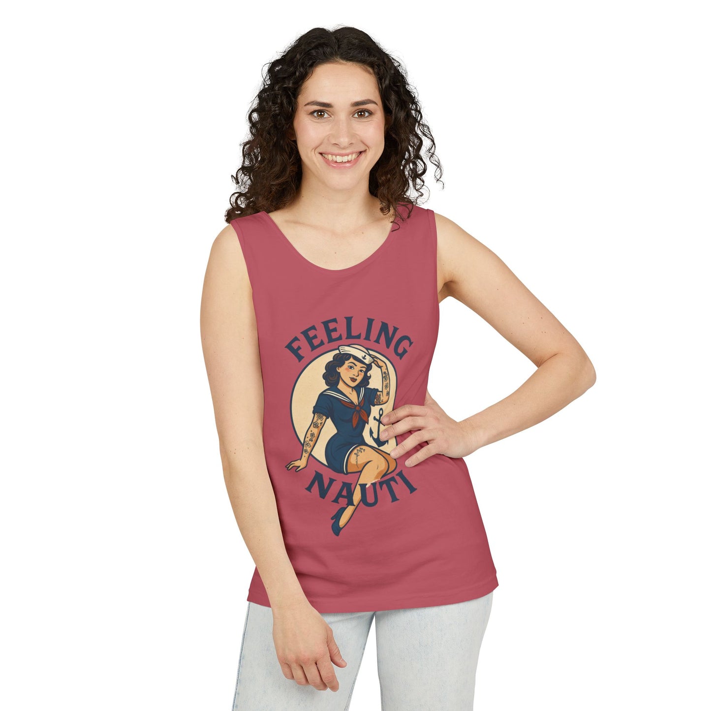 Nautical Themed Tank Top - "Feeling Nauti" Summer Apparel, Beachwear, Vacation Outfit, Gift for Sailor Friends, Trendy Swimwear