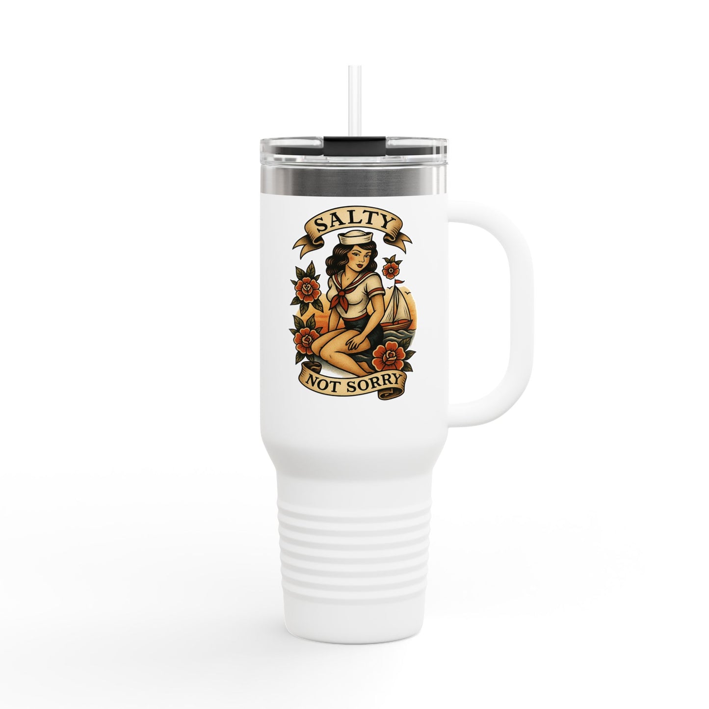 Salty Not Sorry Insulated Travel Mug | 40oz, Travel Cup, Coffee Tumbler, Gift for Sailors, Summer Drinkware, Nautical Decor